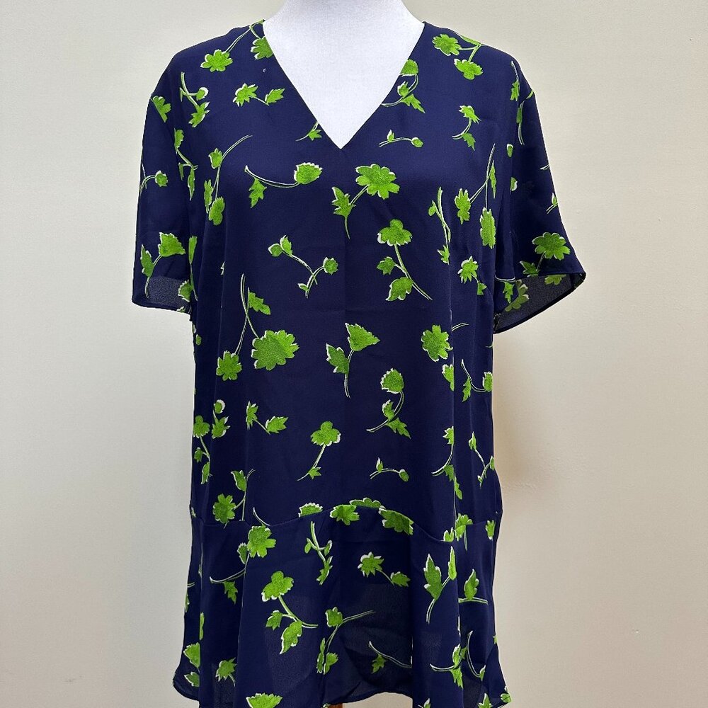 Banana Republic, Navy & Green Top, V Neck, Size L